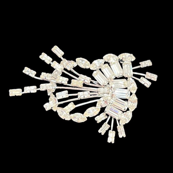 VINTAGE STAR ART STERLING CLEAR RHINESTONE CRYSTAL BROOCH PENDANT - Picture 4 of 13